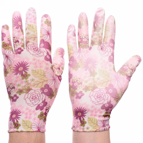 Перчатки нейлоновые "Фантазия-Розы" с ПВХ покрытием полуоблитые 8 р-р набор 5 пар