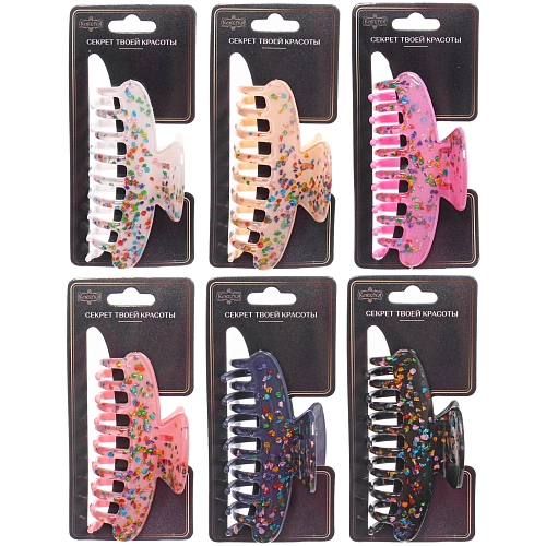 Заколка - краб для волос AKS - VIENTO, микс 6 цветов, классика, 9,53,5см _12