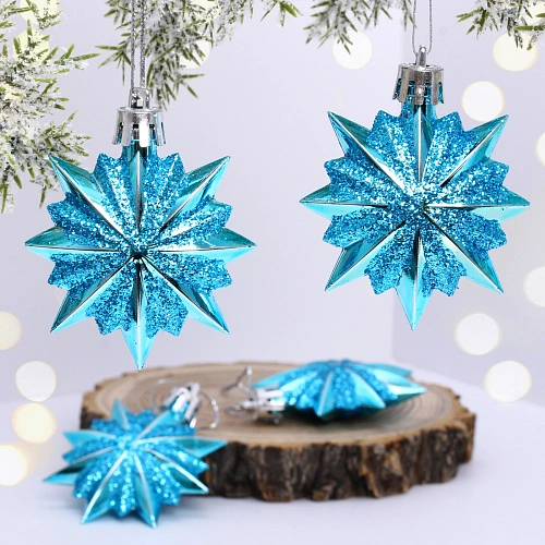 Ёлочные игрушки "Таинственное очарование" Звезда остроконечная 6 см (набор 4 шт), голубой