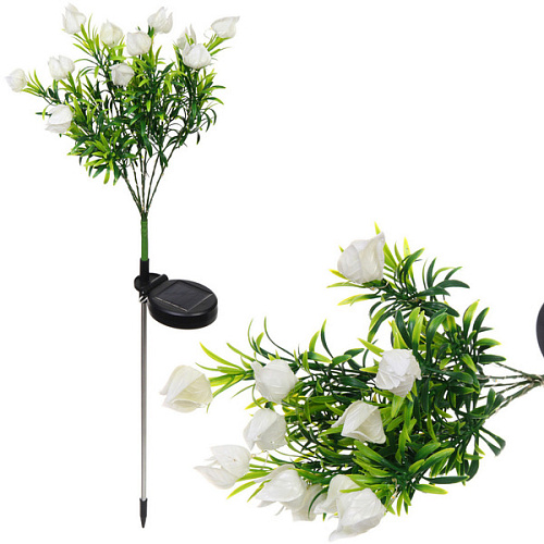 Светильник на солнбатарее (фигура на спице с подсветкой) Тюльпаны 75 см, Белый (свечение мультицвет)_3