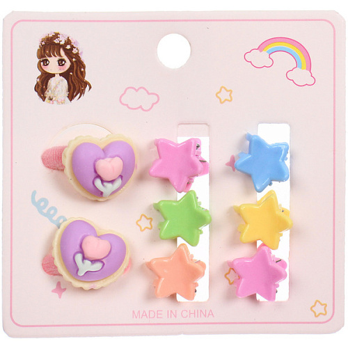 Аксессуары для волос детские "СЛАДКИЕ ЛЕДЕНЦЫ", Сердечки, 8.5*8см (2 резинки и 6 крабиков)