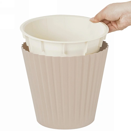 Горшок для цветов пластиковый 5,8л d-23см Sand c дренажной вставкой, молочный шоколад_2