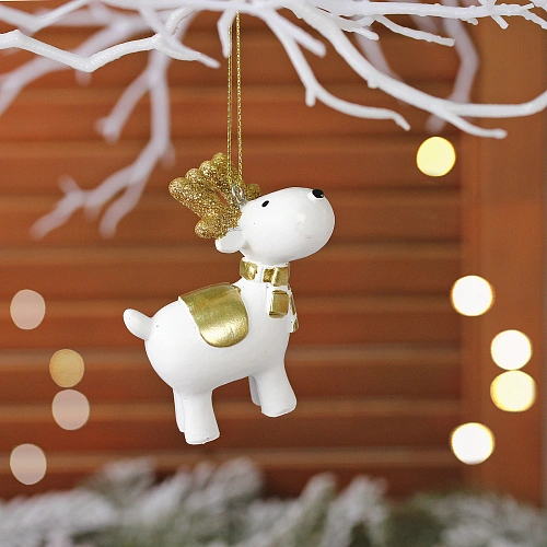 Подвеска "Олененок" 6*4 см, Белый/золото