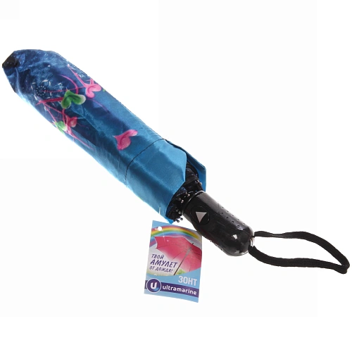Зонт женский полуавтомат Ультрамарин - Венера, микс 6 цветов, 8 спиц, d-100см, длина в слож виде 28см, голубые цветы_26