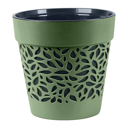 Кашпо для цветов пластиковое 8,3л d-22,5см "Блоссом" Оливковый/Антрацит