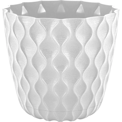 Горшок для цветов пластиковый 2,5л d-17,5см "Wave" с дренажной сеткой и съемным поддоном, белоснежный жасмин