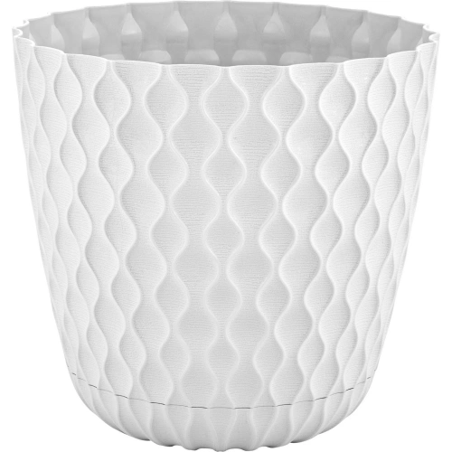 Горшок для цветов пластиковый 4,7л d-20,5см "Wave" с дренажной сеткой и съемным поддоном, белоснежный жасмин