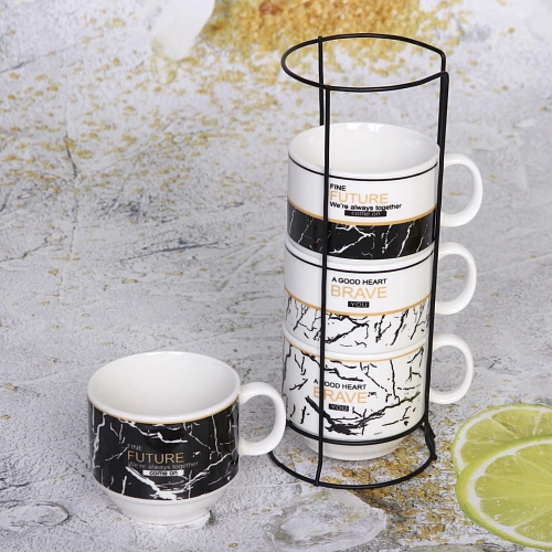 Набор кружек на стойке 200мл Мрамор светлый_3