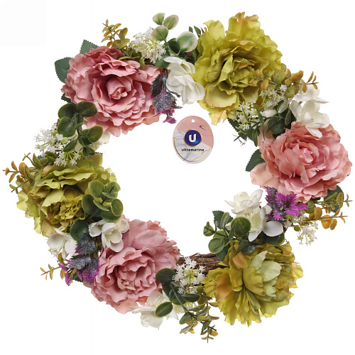 Цветы искусственные венок "Фантазия" 42см нежно-белый