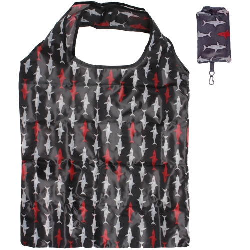 Сумка - шоппер с карабином "ИДЕЯДОМА", принт акулы, 60*38см/нагрузка до 10кг (инд. пакет истикер)