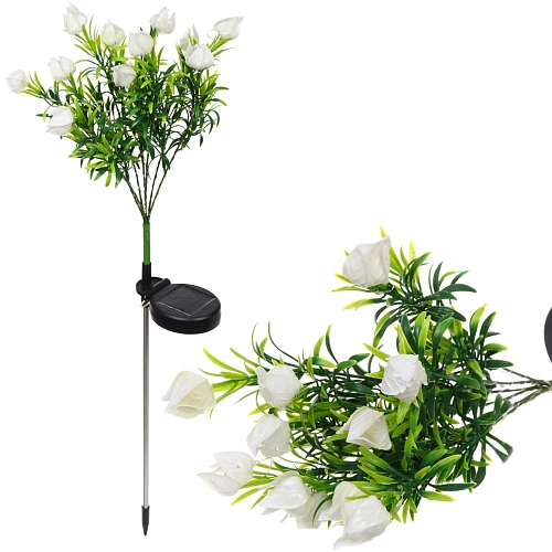 Светильник на солнбатарее (фигура на спице с подсветкой) Тюльпаны 75 см, Белый (свечение теплбелый)_2