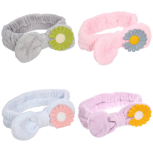 Повязка на голову косметическая "ДАЙМОНД РУШ", ромашка, цвет лавандовый, пудровый, небесный и серый, 20*5.5см (ZIP пакет)