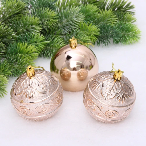 Новогодние шары 8 см (набор 3 шт) "Микс фактур", шампань