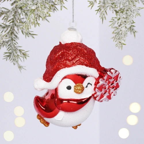 Ёлочная игрушка "Весёлый пингвинёнок" 8*6*9.5 см, Красный