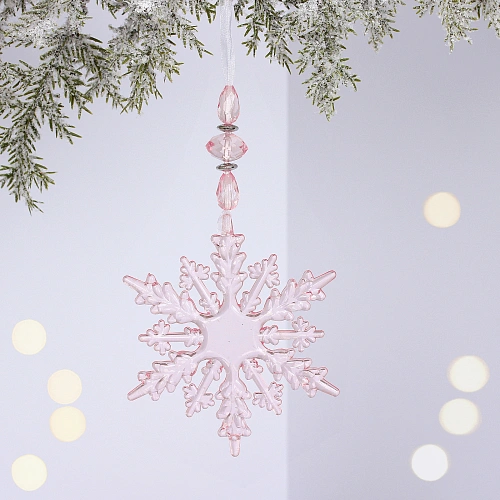Подвеска "Ажурная снежинка" 16 см, Розовый