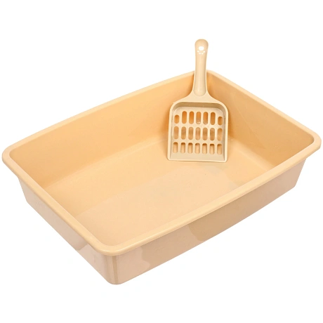 Лоток - туалет для кошек с совком "ЧИСТЫЕ ЛАПКИ", цвет бежевый, 37*27*8.6см 