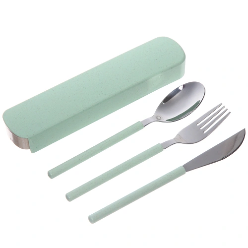 Набор столовых приборов "ЭкоЛайф" 3шт (ложка, вилка, нож) в футляре, мятный