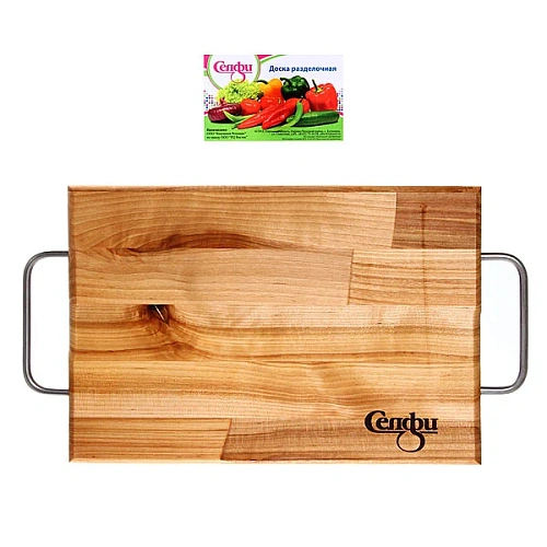 Доска разделочная "Прямоугольник" средняя (2 металлические ручки) 33*18*1,8см 