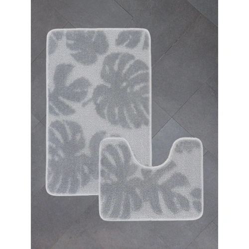 Комплект ковриков для ванной и туалета My Crystal серия Gold 50*60 и 60*100 Папоротник,серый