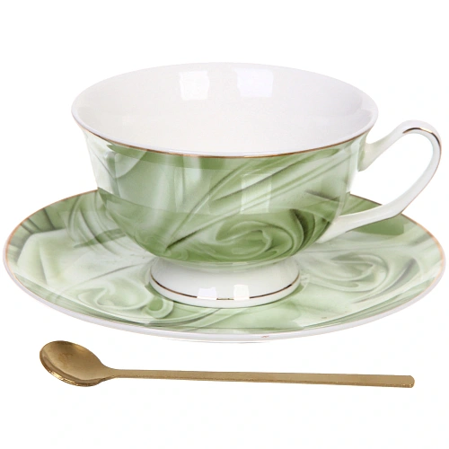 Чайная пара "Поэзия" (кружка 220мл, блюдце,ложка) зеленая