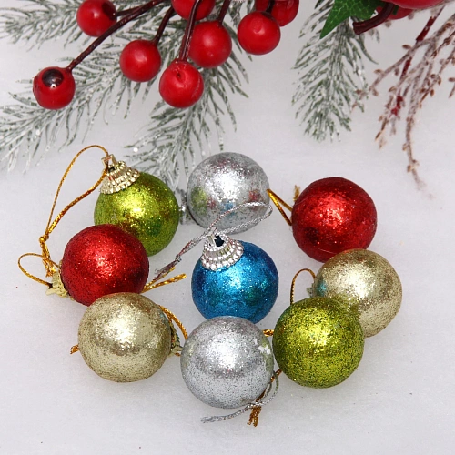Новогодние шары 3 см (набор 9 шт) Блестящее напыление, микс цветов_7