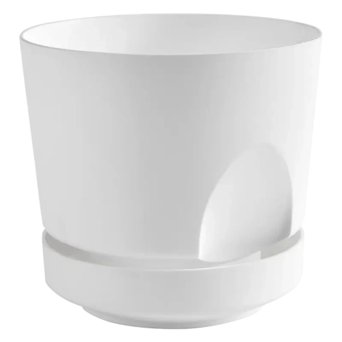 Кашпо для цветов пластиковое 0,8л d-12 см "Тренд" с поддоном Белый 