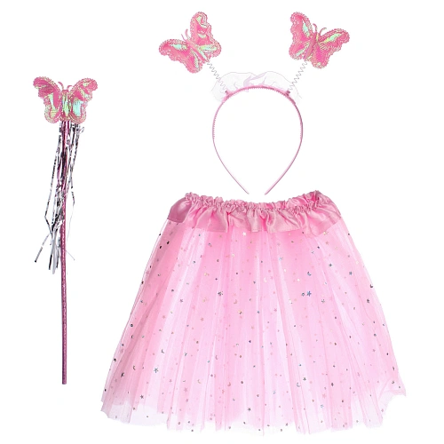Карнавальный костюм "Звездное небо" (юбка, ободок, волшебная палочка), Розовый
