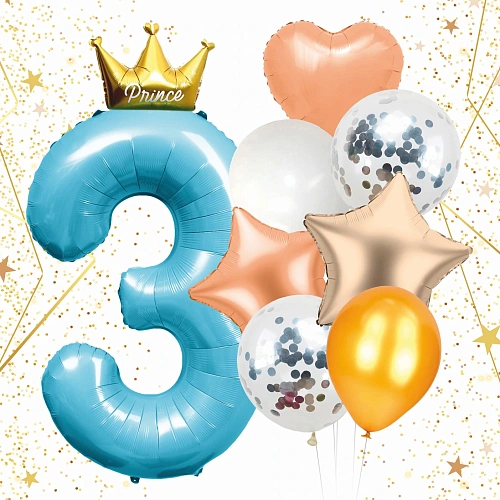 Набор шаров 8 шт "3 - Prince", голубой (цирфа + 7 шаров)