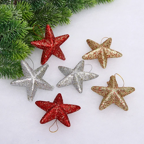 Набор украшений PRIME "Новогодние звезды" 8 см (набор 6 шт), Красный,золото, серебро