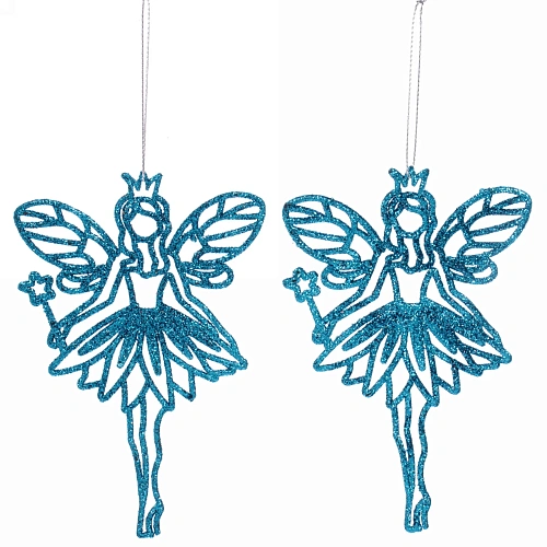 Подвески в блестках "Снежная фея" 14 см (набор 2шт), голубой