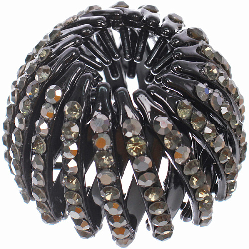 Заколка - автомат пластиковая KLEVER, цвет черный со стразами, 714см (в пакете с подвесом)_3