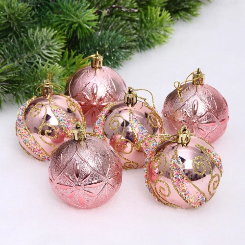 Набор шаров "Шарм" 6 см (в наборе 6 шт), Розовое золото