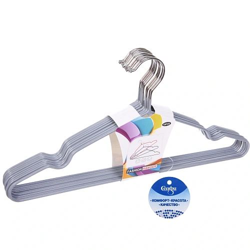 Плечики металлические нескользящие с полимерным покрытием 10шт "ТАРТИТАН", цвет серый, 40см (Селфи)✦