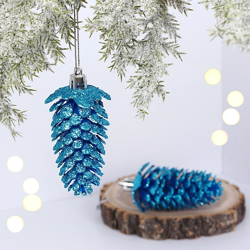 Ёлочные игрушки "Таинственное очарование" Шишки блестящие 9 см (набор 2 шт), голубой