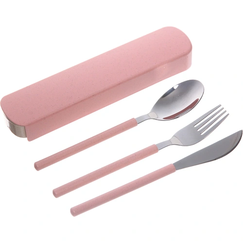 Набор столовых приборов "ЭкоЛайф" 3шт (ложка, вилка, нож) в футляре, розовый