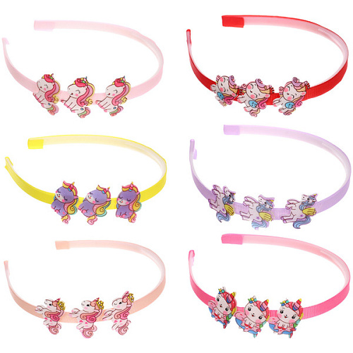 Ободок для волос детский на блистере "РОЗОВОЕ ОБЛАКО", единорог, микс 6 цветов, 1см