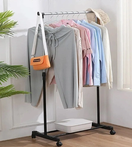 Вешалка гардеробная телескопическая напольная на колесах "ПЕРФЕКТХАУС", цвет черный, нагрузка до 20кг, 75*42*150см