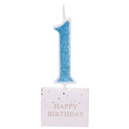 Свеча для торта Цифра Иллюзия "1" 9.5 см, голубой