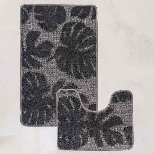 Комплект ковриков для ванной и туалета My Crystal серия Gold 50*80 и 40*50 Монстера,антрацит 