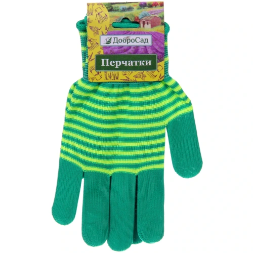 Перчатки нейлоновые "Садовник" с ПВХ точкой, зеленые 8 р-р ДоброСад