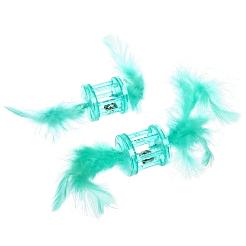 Игрушка для кошек с бубенчиком в наборе 2шт "ИГРУЛИК", с перышками, цвет мятный, 4см