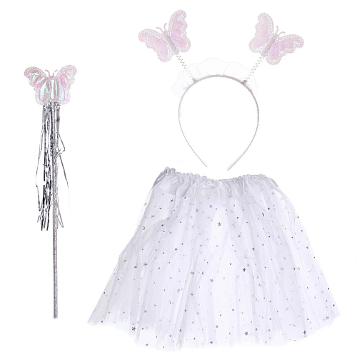 Карнавальный костюм "Звездное небо" (юбка, ободок, волшебная палочка), Белый