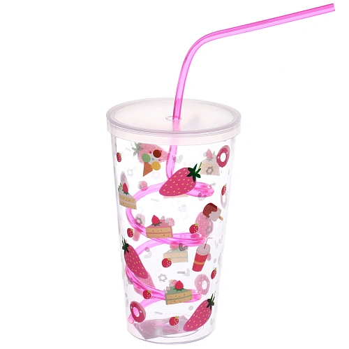 Стакан пластиковый 500мл "Арбузный взрыв" с трубочкой