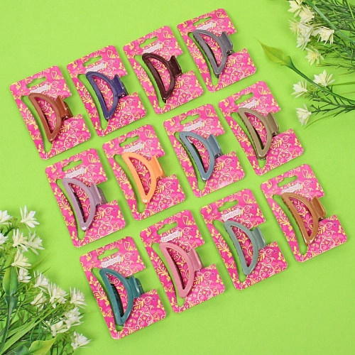 Заколка-краб для волос  на блистере Magic Gloss, трапеция, микс 6 цветов, 6,5см (Кокетка)_3