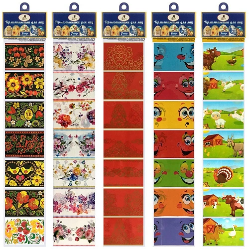 Термоэтикетки для украшения яиц. (набор с держателем) 5 диз. 7,5х5,5см. Общая длина 41см.  844