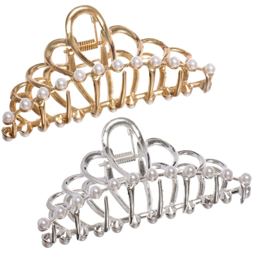 Заколка - краб для волос на блистере "PREMIUM", диадема, цвет серебро и золото, 9,5см