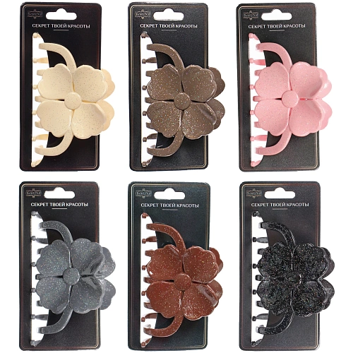 Заколка - краб для волос AKS - MANTANA, микс 6 цветов, цветок, 116см _12