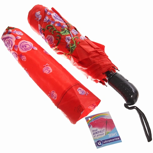 Зонт женский полуавтомат Ультрамарин - Венера, микс 6 цветов, 8 спиц, d-100см, длина в слож виде 28см, голубые цветы_16