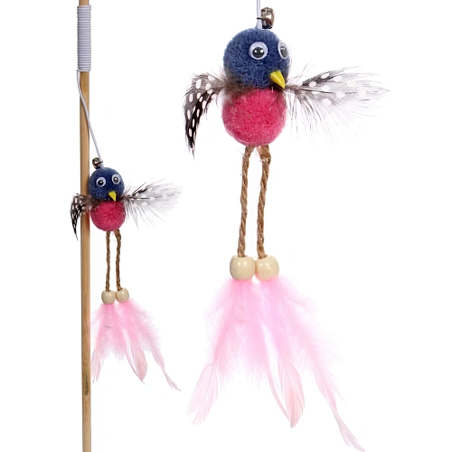 Игрушка - дразнилка на палочке "ЦапЦап", птичка, розовые перья, 40*85см 