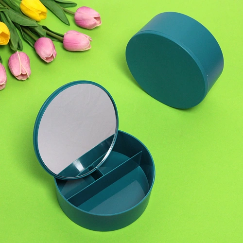 Зеркало настольное с органайзером для косметики Beauty, цвет голубой, 16,517см_3